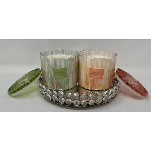 Bundle of 2 Bath & Body Works Flower Cart & Spring Clementine Glass Lid Candles - Picture 1 of 5